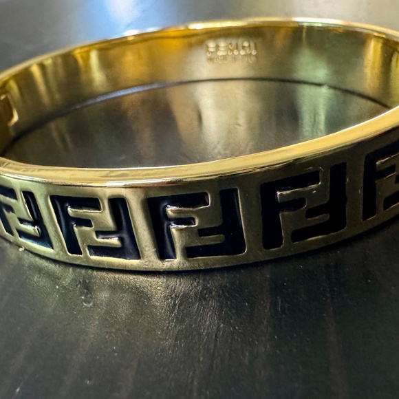 Fendi FF Forever Gold-Tone Black Enamel M Bangle - Picture 10 of 12